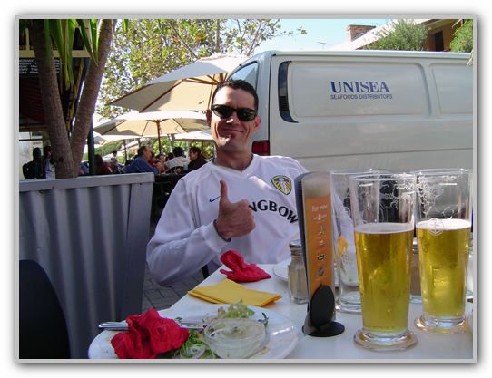 CJ having a beer